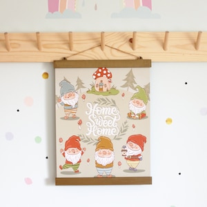 Dwarf art print, Home sweet home poster, posters for kids with saying with wooden hanger, prints for nursery decor, wall art poster