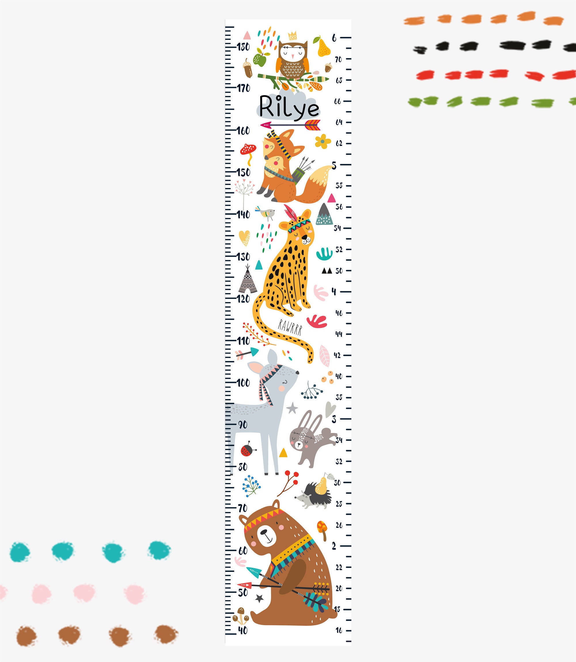 Animals growth chart Tribal height chart for kids | Etsy