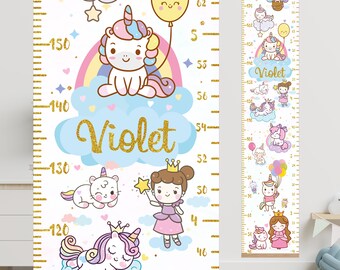 Personligt Kawaii Tillväxtdiagram: Enhörning Katt Sjöjungfru Barnrumsdekor