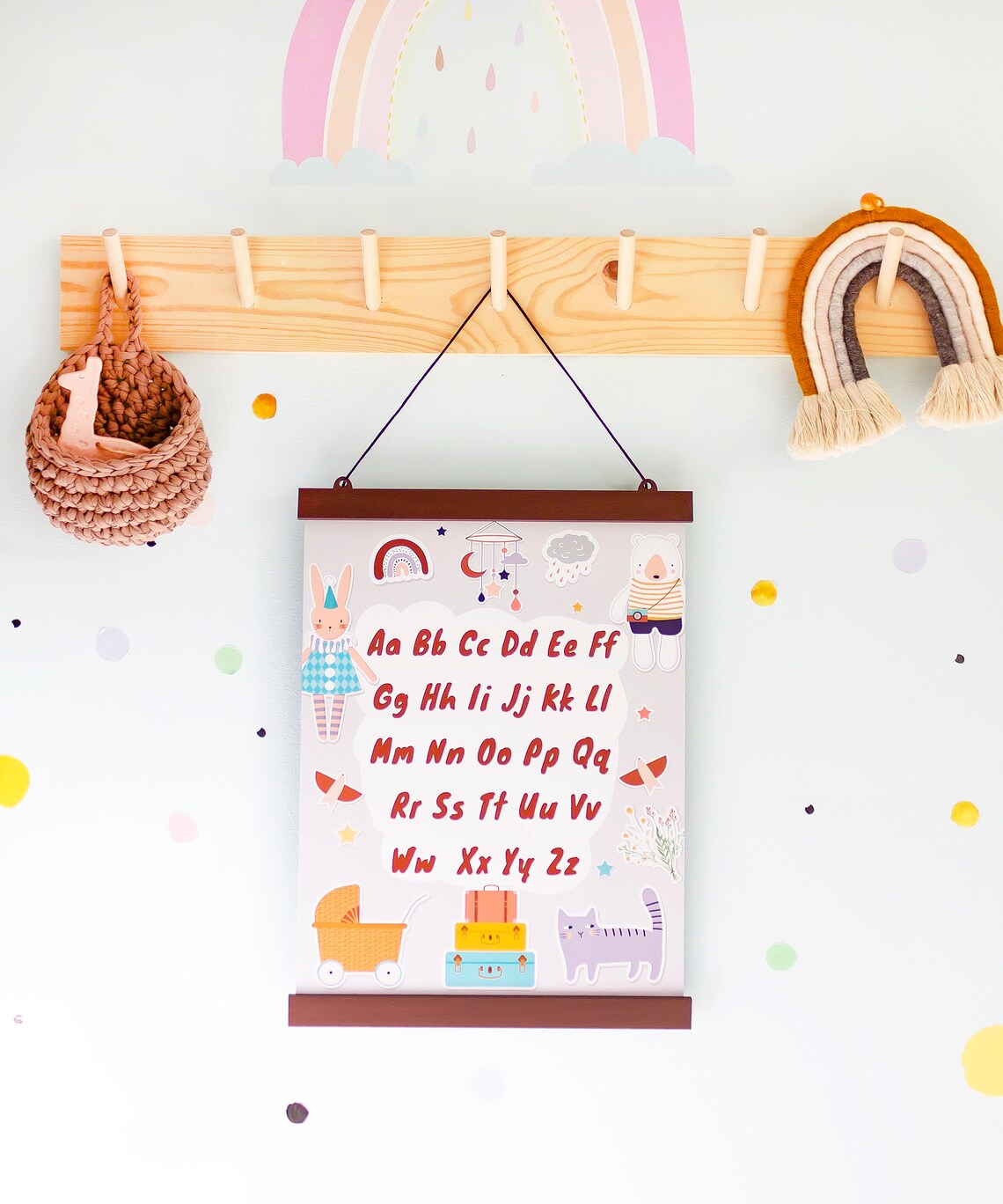 Alphabet ABC Nursery Poster: Kids Room Wall Art With Wooden Hanger - Etsy