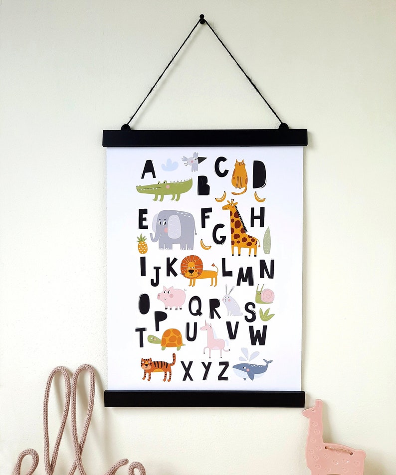 Animal Alphabet Poster: Scandinavian Kids Room Decor With Wooden Hanger ...