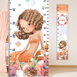 MeerjungfrauEn Höhenkarte für Mädchen, Personalisiertes Wachstumskarte Seekoralle, Höhenkarte für Kinder, Kinderzimmer Kunst, Chart Lineal, Erstes Geburtstagsgeschenk