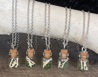 3 Bones & Moss Mystery Bone 18" Stainless Steel Oddity Necklace