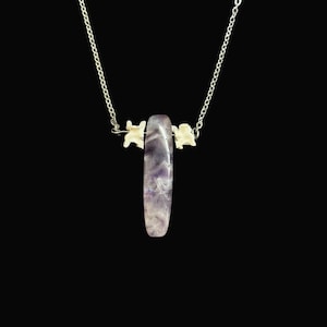 Boa Constrictor Snake Vertebrae Spine Bones & Amethyst Oddity Necklace, 19.5" Stainless Steel Real Animal Bone Jewelry