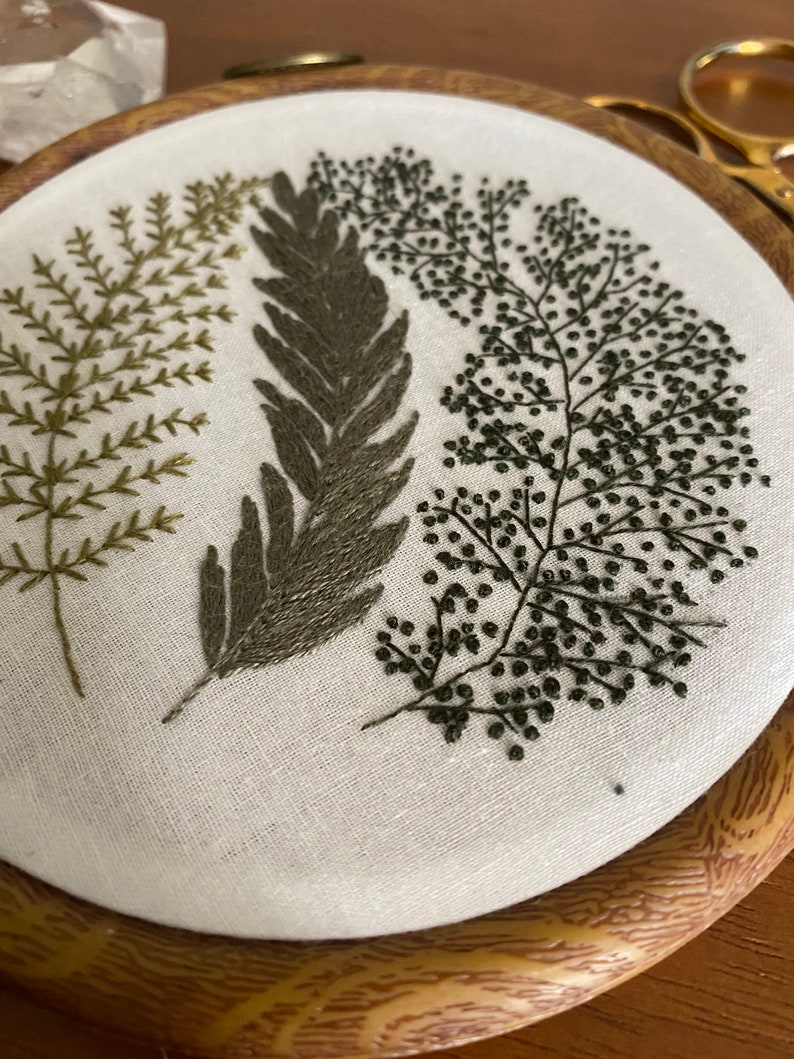 EMBROIDERY HOOP Botanical Study FernSageDelicateFlora
