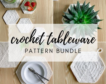 CROCHET PATTERN Cotton Hexagon Tableware Collection | Crochet Coaster Pattern | Easy Crochet | Beginner Crochet Pattern | Modern Crochet