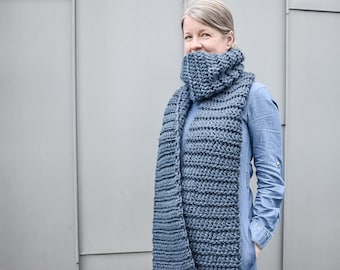 CROCHET PATTERN Denim Drift Scarf | Crochet Scarf Pattern | Easy Crochet Pattern | Beginner Crochet Pattern | Long Crochet Scarf