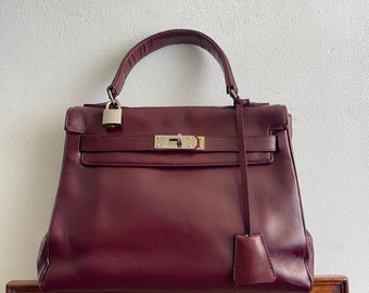 Vintage burgundy leather bag Kelly 28