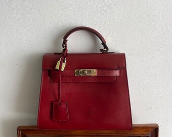 sac vintage en cuir rouge Kelly 28 Style