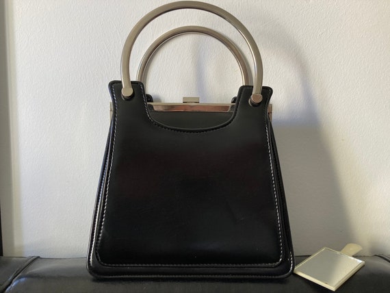 Vintage top handle bag 1960s, genuine leather woma