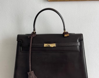 sac vintage en cuir chocolat Kelly Style