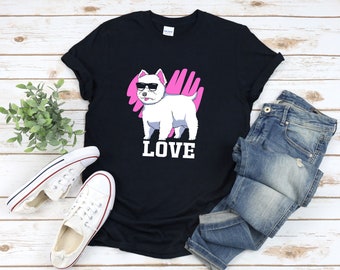 Camicia per cani Westie, L'amore è cane, Cane che indossa occhiali da sole Camicia, Camicia amante Westie, Camicia proprietario del cane, Regali West Highland Terrier