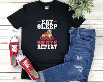 Funny Skate Shirts, Eat Sleep Skate Repeat, Skate Lover Gift, Retro Roller Skates, Roller Skating Shirt, Skater T-shirts