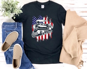 Camisa De Tren, Camisa De Bandera Americana, Camisa Patriótica, Camisa De Ferrocarril, Camisa De Locomotora, Camisa De Ingeniero De Trenes, Regalo De Amantes Del Tren, Camiseta De Tren