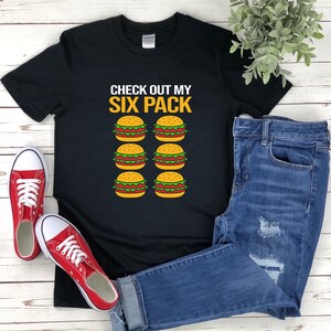 Sprawdź mój sześciopak, zabawna koszulka dla smakoszy, koszulka dla miłośników cheeseburgerów, zabawna koszulka z jedzeniem, koszulka z kalamburem z jedzeniem, koszulka z fastfoodem