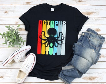 Kolorowa koszulka z ośmiornicą, Vintage Octopus, Retro Octopus Shirt, Tentacle Shirt, Octopus Lover Shirt, Sea Creature Shirt