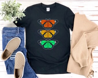 Mariposa colorida, Camisa de mariposa monarca, Camisa de entomólogo, Camisetas de mariposa monarca para mujer, Camiseta gráfica de camisa de mariposa