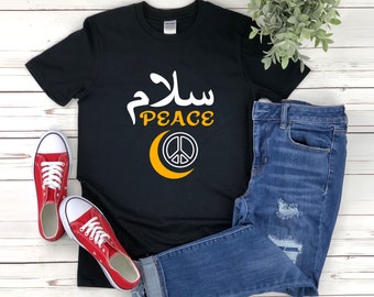 Camisa de la Paz, Camisa Árabe, Camisa Ramadán Mubarak, Camisa Eid Mubarak, Camisa Musulmana, Camisa Islam, Camisas Islámicas