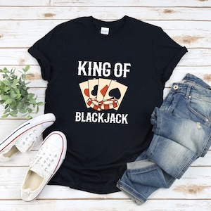 Camisa de blackjack, King Of Blackjack, camisa de jogador de cartas, camisa de cassino, camisas de pôquer para homens, camisa de jogo, Black Jack, camisa de jogador de cassino