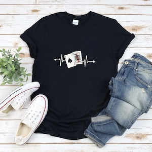 Camisa de blackjack, presente para amantes de cassino, amante de cartas, batimento cardíaco de blackjack, camisa de jogo, camisa de jogador de cartas, presentes para jogos de cartas