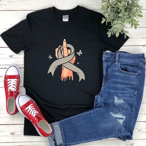 Middle Finger Shirt, Brain Tumor Awareness, Brain Tumor Shirt, Brain Tumor Warrior Shirt, Brain Cancer Shirt, Gray Ribbon