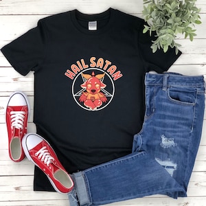 Hail Satan Shirt, Baphomet Shirt, Satanic Goat Shirt, Occult Shirt, Kawaii Baphomet, Satanic Shirt, Pastel Goth Shirt