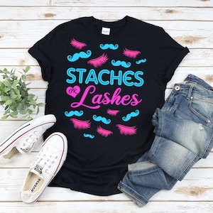 Koszulki Lashes Or Staches, Koszulka Team Stache Or Lash, Koszulka Team Lashes And Staches, Koszulka ujawniająca płeć dla mamy i taty, Koszulka na baby shower