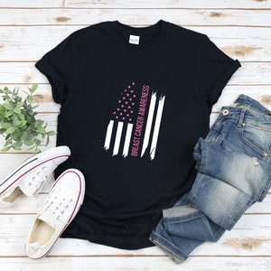 Breastcancer Awareness, Breastcancer Shirt, Pink Ribbon Shirt, American Flag Shirt, American Flag Shirt Women, Cancer Warrior Tshirt