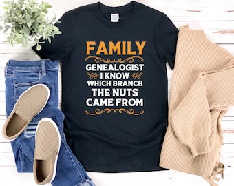 Chemise généalogie, T-shirt Ancestry, généalogiste de famille Je sais de quelle branche viennent les noix, chemise d’histoire drôle, généalogie familiale