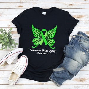 Brain Injury Shirt, Ribbon Butterfly, Traumatic Brain Injury Awareness, Support Squad Shirt, Tbi Awareness, Green Ribbon