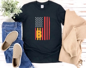 Bitcoin Shirt, American Flag Bitcoin, Patriotic Shirt, Crypto Trading, Bitcoin T-shirt, Cryptocurrency Shirt, Bitcoin Gift, Crypto Shirt