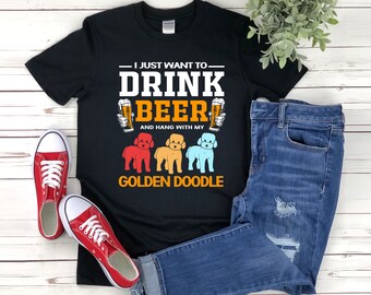 Doodle Dog Shirt, Golden Doodle Shirt, Hond en Bier Shirt, Grappige Hond Eigenaar Cadeau, Ik wil gewoon bier drinken en hangen met mijn Goldendoodle