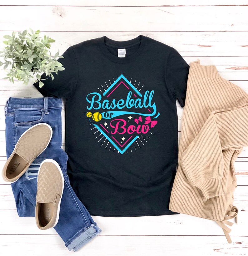 Baseball or Bows Gender Reveal Shirt Gender Reveal Theme Etsy
