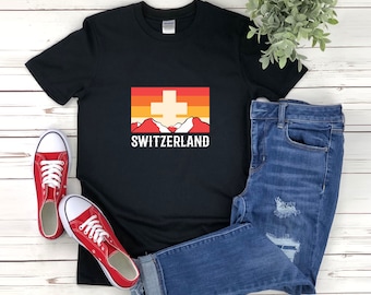 Schweiz Alpen Shirt, Schweiz Flagge Shirt, Schweizer Tshirt, Schweiz Tshirt, Retro Berg Shirt, Schweiz Shirt