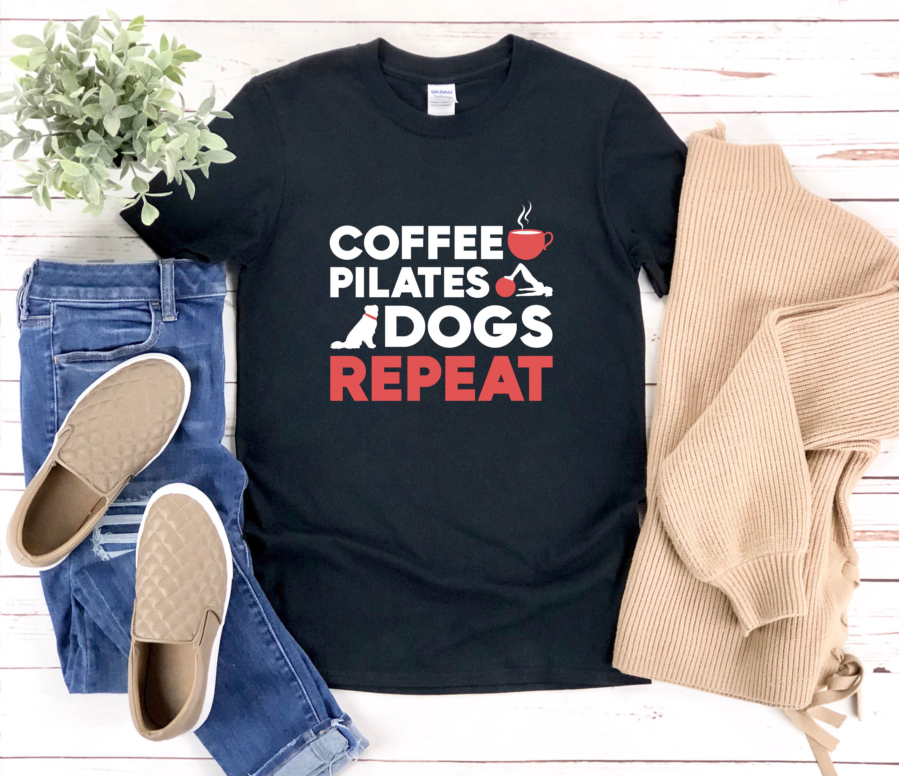 Womens Coffee Pilates Dogs Repeat, Pilates T Shirt Best Gift Idea Womens Coffee Pilates Dogs Repeat, Pilates T Shirt Best Gift Idea