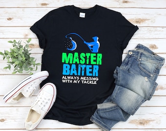 Camisa Master Baiter, camisa engraçada de pescador, camisa engraçada de pesca, camisa de pai de pesca, camisa de pescador, camisa de pesca