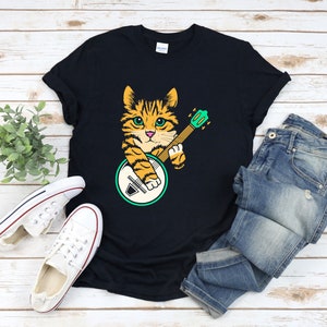 Cat Playing Banjo, Cat Music Shirt, Cute Cat Shirt, Banjo Shirt, Country Music Shirt, Banjo Tee Shirt, Gifts For Music Teachers