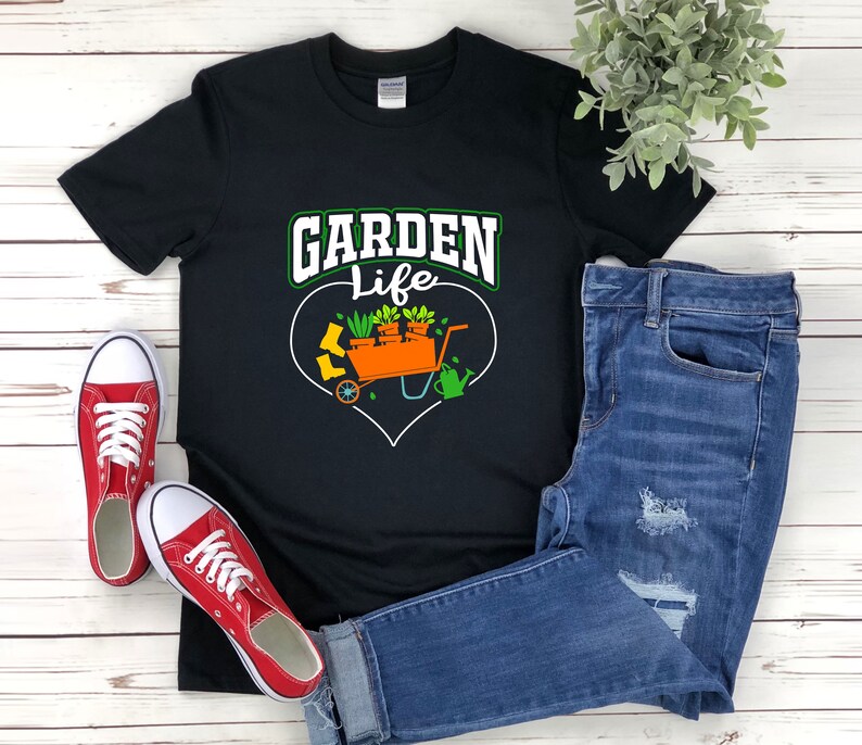 a t - shirt that says garden life with a tractor and a heart