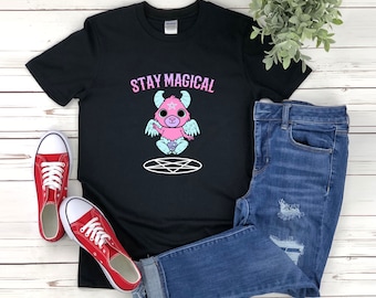 Koszulka Stay Magical, słodka koszulka Baphomet, kawaii Baphomet, pastelowa koszulka gotycka, koszulka Baphomet, satanistyczna koszulka koza