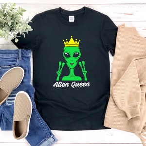 Alien Queen, Groene Alien Womens T-shirts, Alien T-shirt, Grappig Alien Shirt, Cute Alien Shirt, Outer Space Shirt