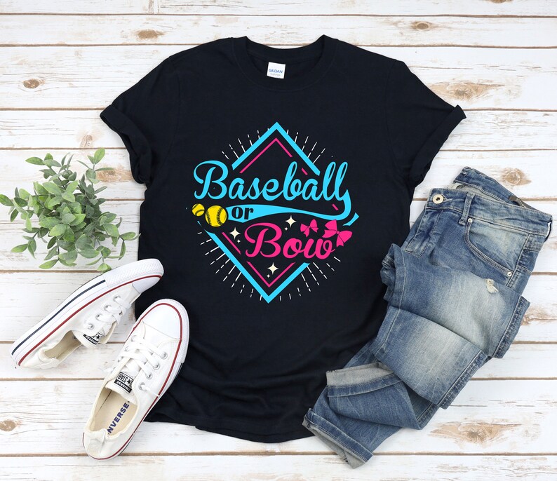 Baseball or Bows Gender Reveal Shirt Gender Reveal Theme Etsy