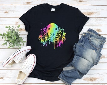 Camisa de cocker spaniel, cara de perro colorida, camisa de perro cocker spaniel, regalos de spaniel inglés, propietario de perro cocker spaniel