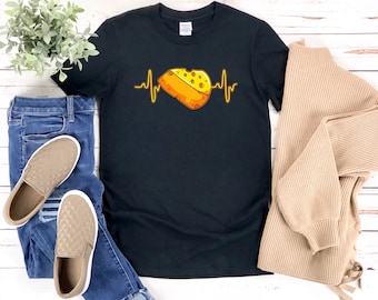 Camisa de queso, camisa láctea, latido del corazón de queso, me encanta el queso, camiseta de queso, regalos de queso, regalos para los amantes del queso, camiseta de queso