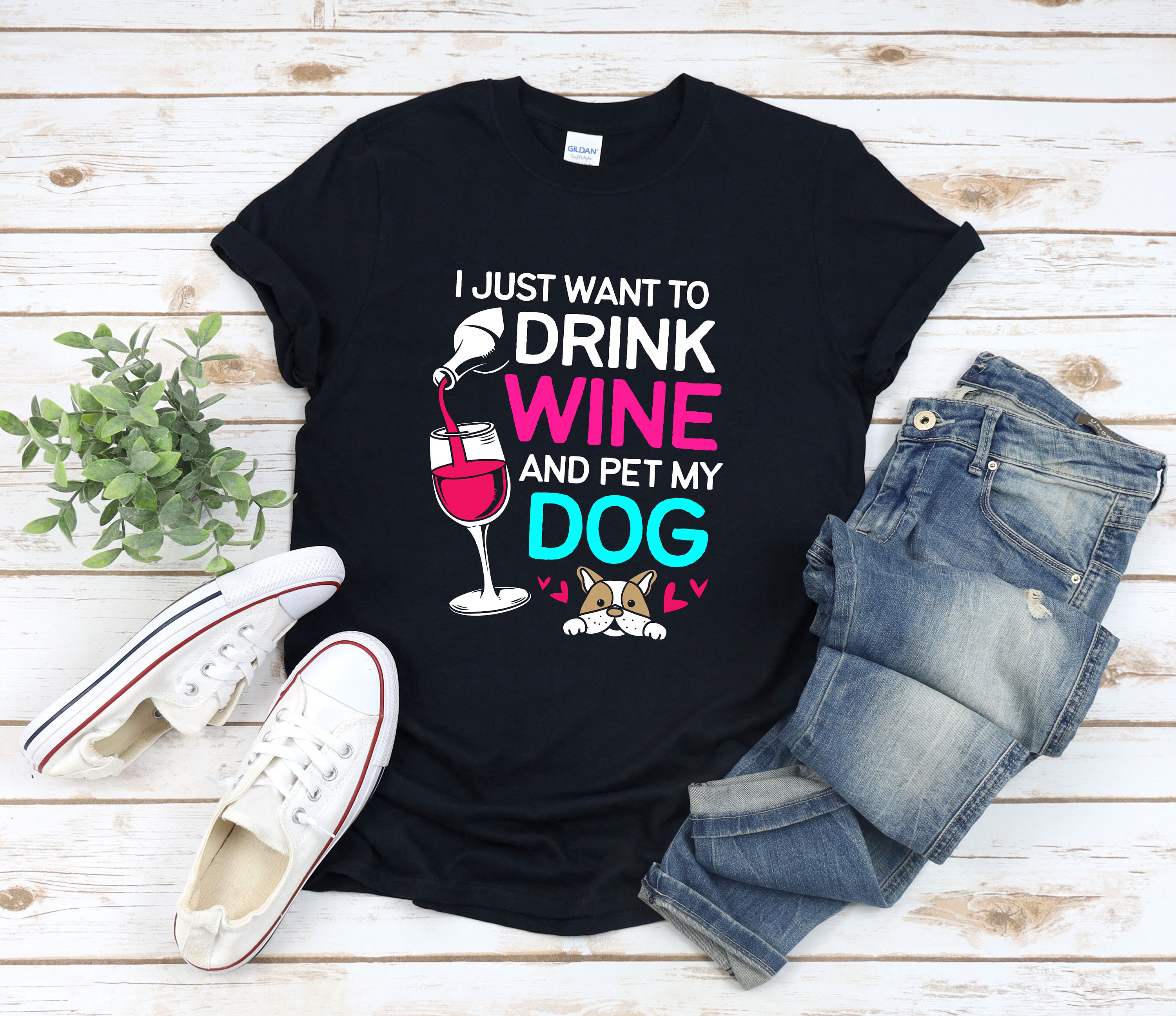 Wine and top dog t shirt