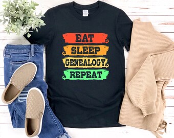 Chemise généalogie, chemise d’ascendance familiale, répétition de généalogie Eat Sleep, T-shirt Ancestry, T-shirt généalogique, chemise héritage