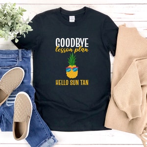 Plan lekcji „Żegnaj” „Witaj opalenizno”, koszulka nauczycielska „Ananas”, koszula hawajska „Ananas”, koszulka „Wakacje letnie”