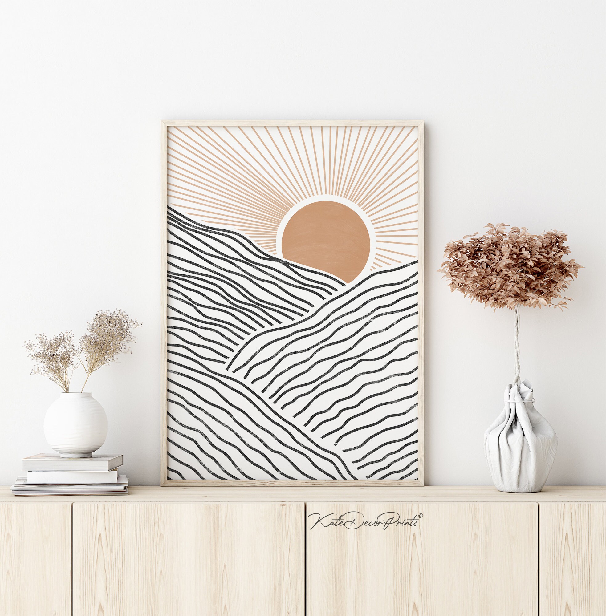 Rising Sun Wall Art Boho Wall Art Decor Minimalist Print Etsy