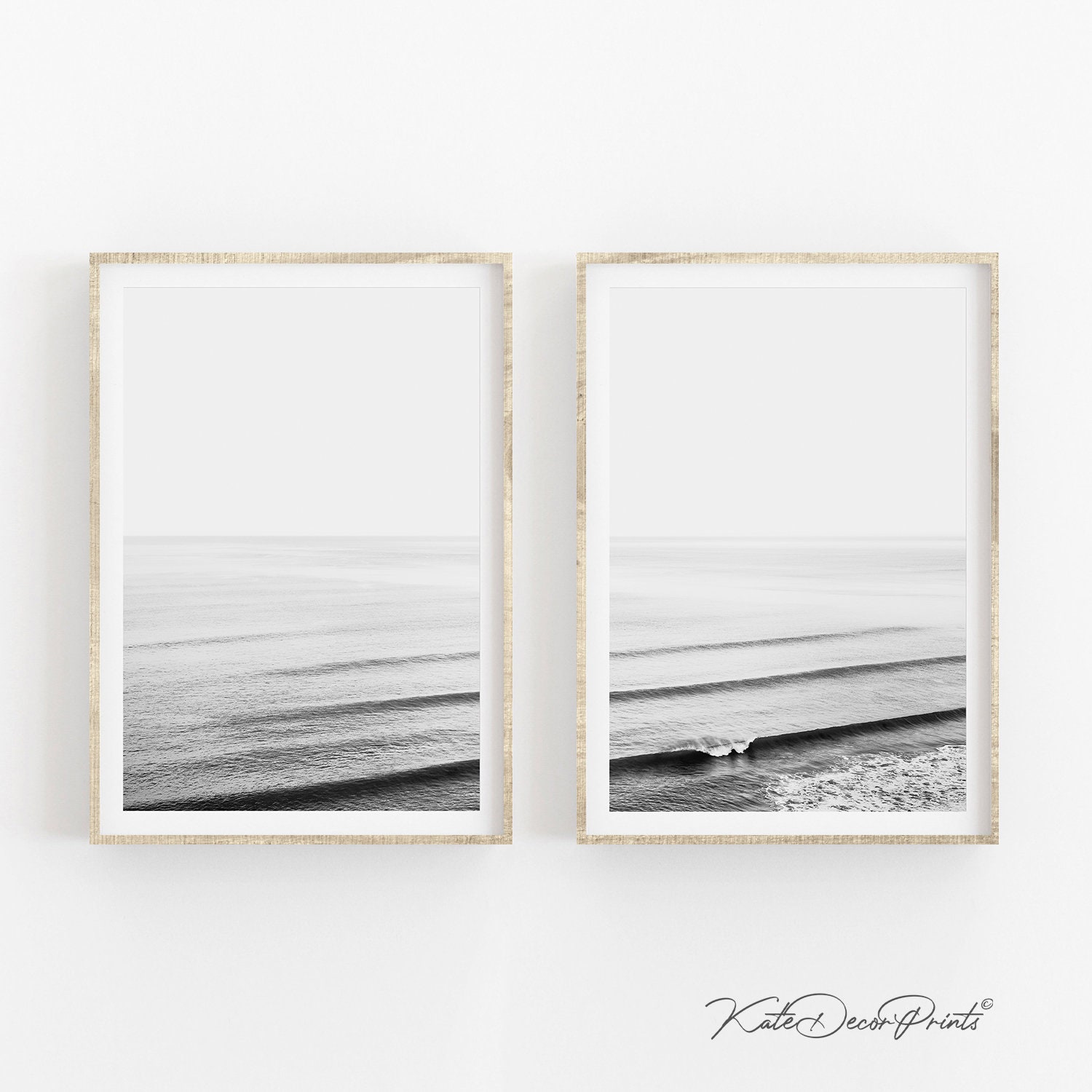 Set Of 2 Prints Black And White Ocean Wall Art Waves Print Etsy