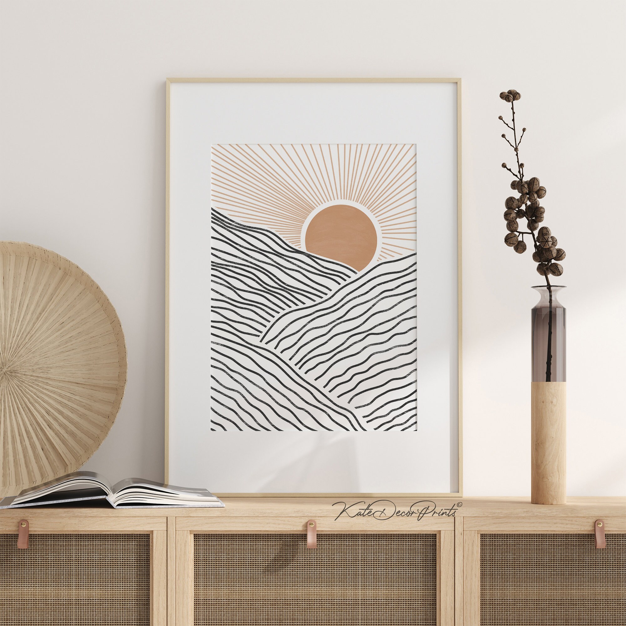 Rising Sun Wall Art Boho Wall Art Decor Minimalist Print Etsy