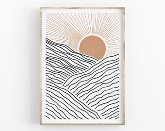 Sun Neutral Unique Boho Above Bed Gallery Print PRINTABLE WALL ART Abstract Print Download Poster Printable Above Bed Minimalist Sun Art